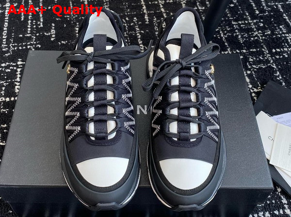 Chanel Sneaker in Black Calfskin Suede and Fabric Replica