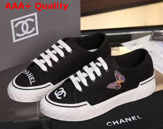 Chanel Sneaker in Black Canvas with Embroidered Butterfly Replica