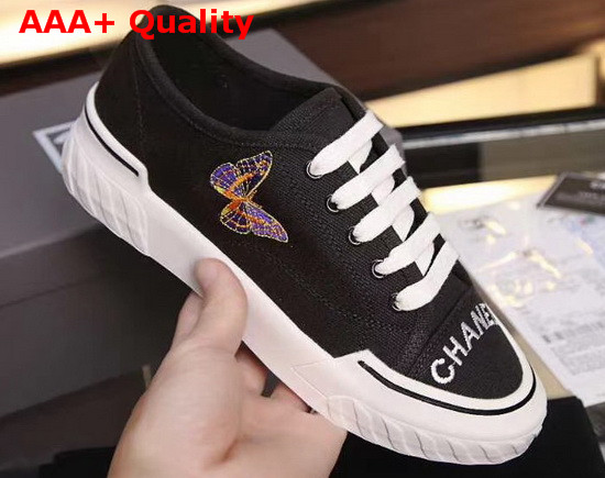 Chanel Sneaker in Black Canvas with Embroidered Butterfly Replica