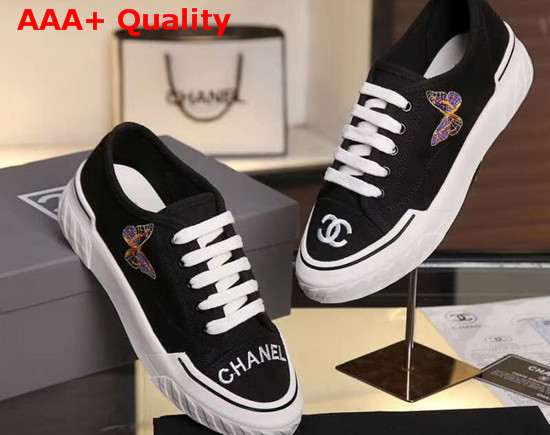 Chanel Sneaker in Black Canvas with Embroidered Butterfly Replica