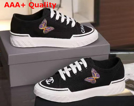 Chanel Sneaker in Black Canvas with Embroidered Butterfly Replica