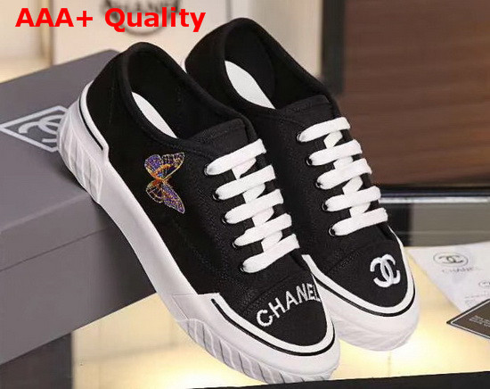 Chanel Sneaker in Black Canvas with Embroidered Butterfly Replica