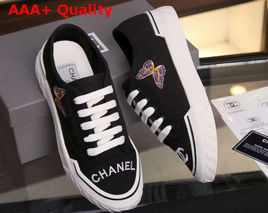 Chanel Sneaker in Black Canvas with Embroidered Butterfly Replica