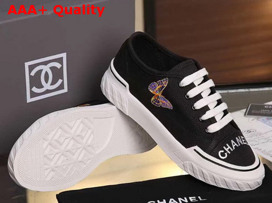 Chanel Sneaker in Black Canvas with Embroidered Butterfly Replica