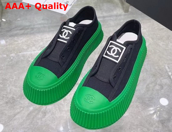 Chanel Sneaker in Black Canvas with Green Rubber Sole Replica