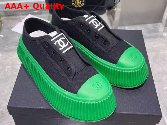 Chanel Sneaker in Black Canvas with Green Rubber Sole Replica