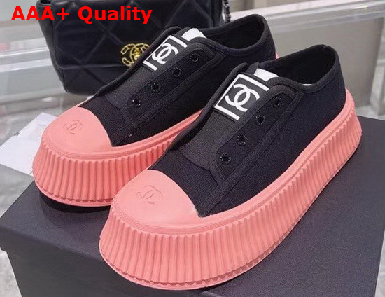 Chanel Sneaker in Black Canvas with Pink Rubber Sole Replica