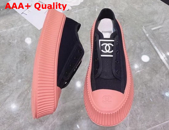 Chanel Sneaker in Black Canvas with Pink Rubber Sole Replica