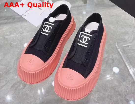 Chanel Sneaker in Black Canvas with Pink Rubber Sole Replica