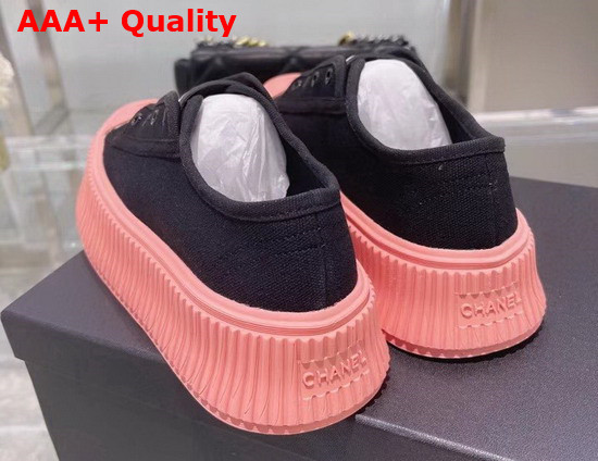 Chanel Sneaker in Black Canvas with Pink Rubber Sole Replica