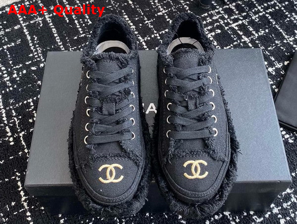 Chanel Sneaker in Black Fringed Cotton Canvas with Embroideries Replica