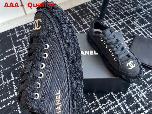 Chanel Sneaker in Black Fringed Cotton Canvas with Embroideries Replica