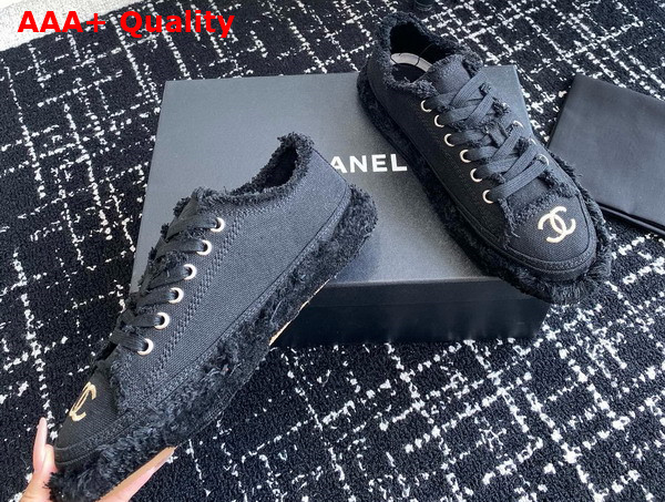 Chanel Sneaker in Black Fringed Cotton Canvas with Embroideries Replica