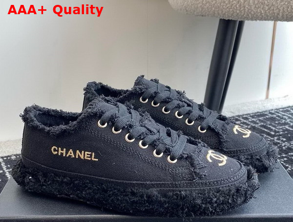 Chanel Sneaker in Black Fringed Cotton Canvas with Embroideries Replica