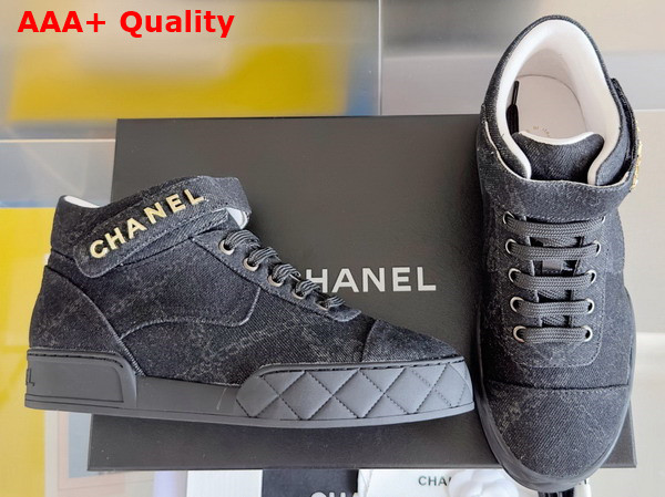 Chanel Sneaker in Black Printed Denim Replica