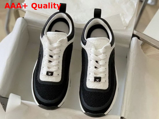 Chanel Sneaker in Black and White Tweed Replica