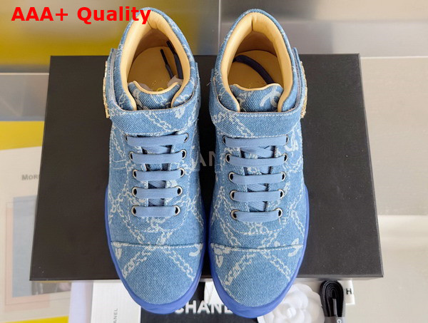 Chanel Sneaker in Blue Printed Denim Replica