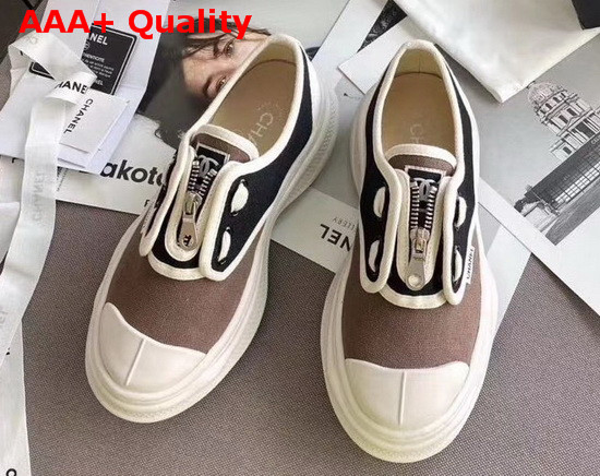 Chanel Sneaker in Brown and Black Canvas Replica