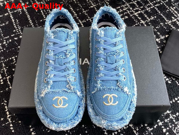 Chanel Sneaker in Denim Blue Fringed Cotton Canvas with Embroideries Replica