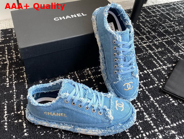 Chanel Sneaker in Denim Blue Fringed Cotton Canvas with Embroideries Replica