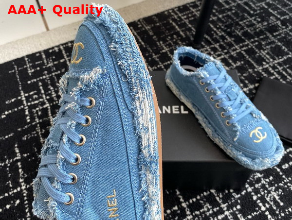 Chanel Sneaker in Denim Blue Fringed Cotton Canvas with Embroideries Replica