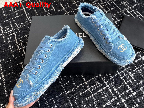 Chanel Sneaker in Denim Blue Fringed Cotton Canvas with Embroideries Replica