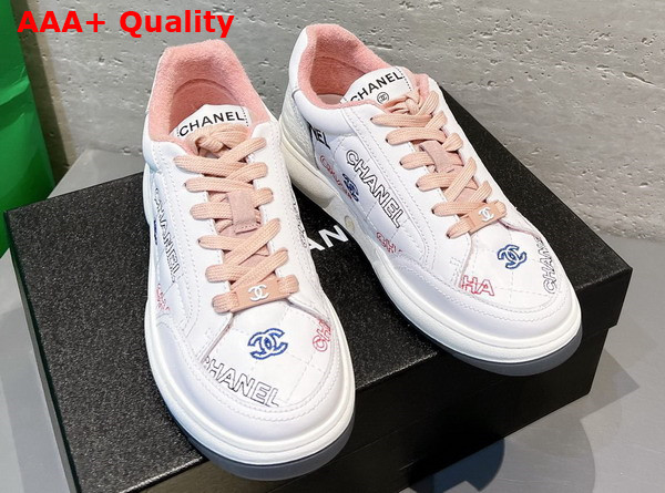 Chanel Sneaker in Embroidered Calfskin White and Pink Replica