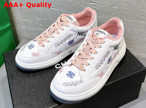 Chanel Sneaker in Embroidered Calfskin White and Pink Replica