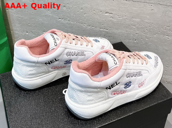 Chanel Sneaker in Embroidered Calfskin White and Pink Replica