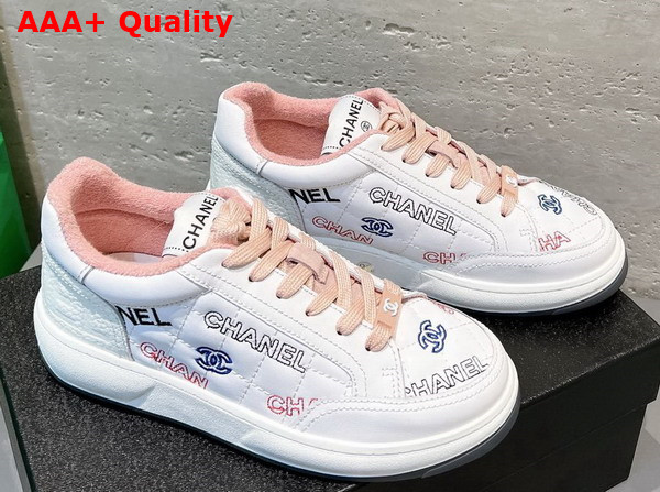 Chanel Sneaker in Embroidered Calfskin White and Pink Replica