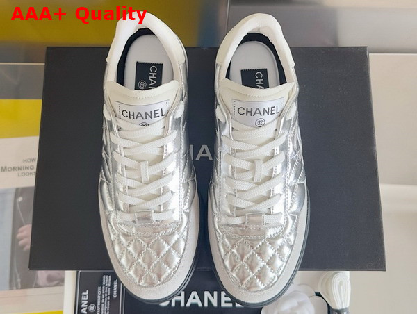 Chanel Sneaker in Silver Metallic Lambskin Replica