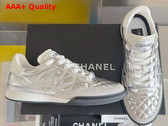 Chanel Sneaker in Silver Metallic Lambskin Replica