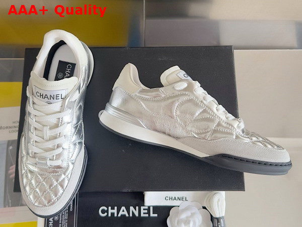 Chanel Sneaker in Silver Metallic Lambskin Replica