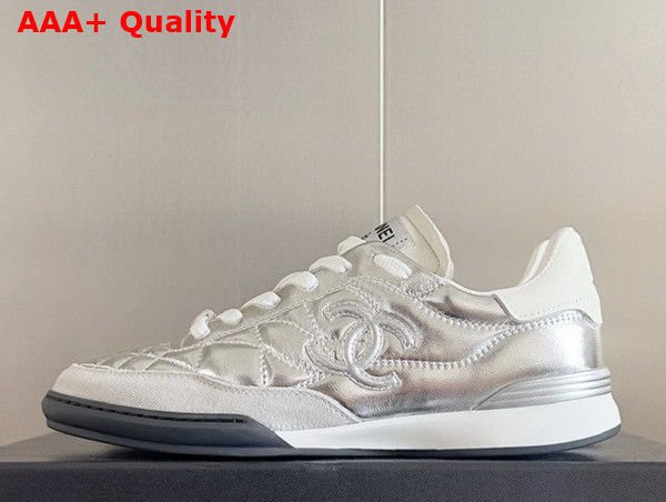 Chanel Sneaker in Silver Metallic Lambskin Replica