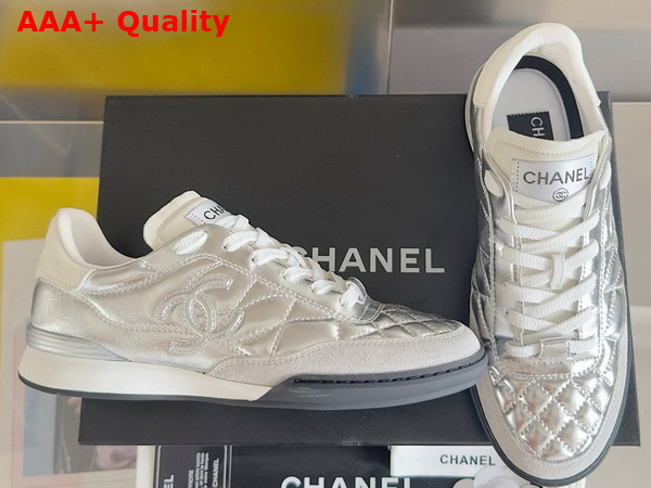 Chanel Sneaker in Silver Metallic Lambskin Replica