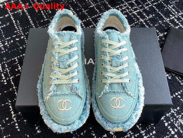 Chanel Sneaker in Turquoise Fringed Cotton Canvas with Embroideries Replica