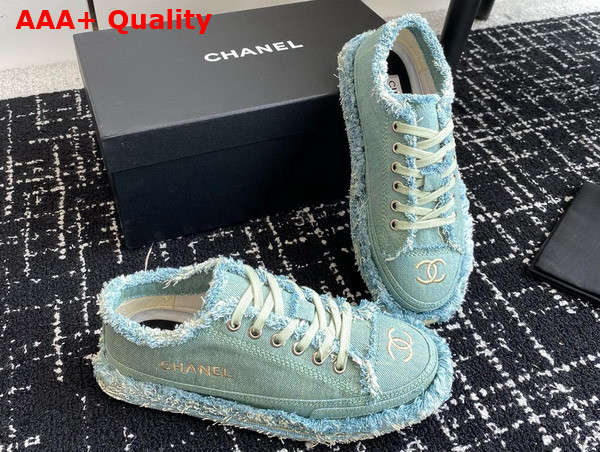 Chanel Sneaker in Turquoise Fringed Cotton Canvas with Embroideries Replica