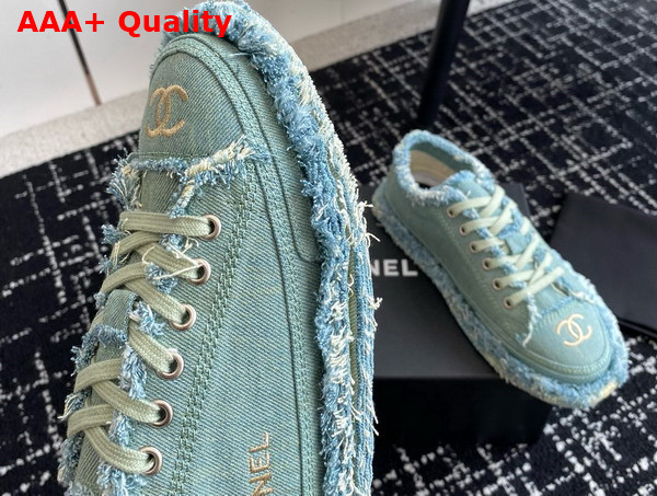 Chanel Sneaker in Turquoise Fringed Cotton Canvas with Embroideries Replica