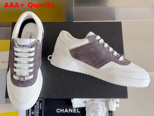 Chanel Sneaker in White Calf Leather and Grey Suede Leather Replica