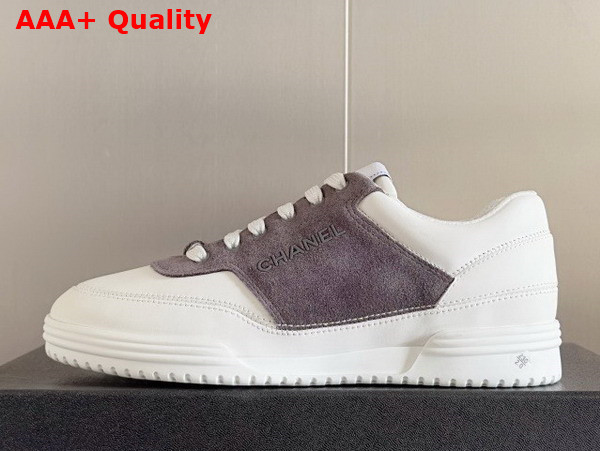 Chanel Sneaker in White Calf Leather and Grey Suede Leather Replica