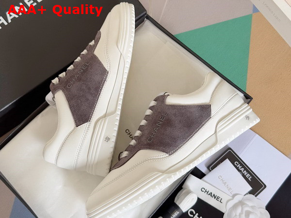 Chanel Sneaker in White Calf Leather and Grey Suede Leather Replica