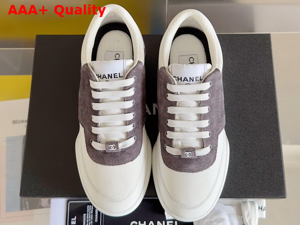 Chanel Sneaker in White Calf Leather and Grey Suede Leather Replica