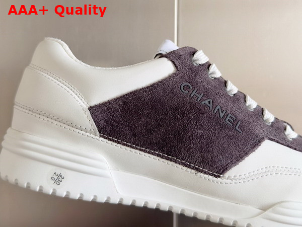 Chanel Sneaker in White Calf Leather and Grey Suede Leather Replica