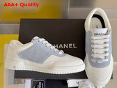 Chanel Sneaker in White Calf Leather and Pale Blue Suede Leather Replica