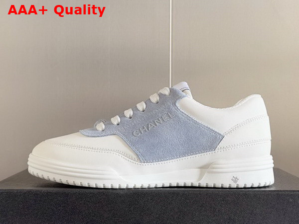 Chanel Sneaker in White Calf Leather and Pale Blue Suede Leather Replica