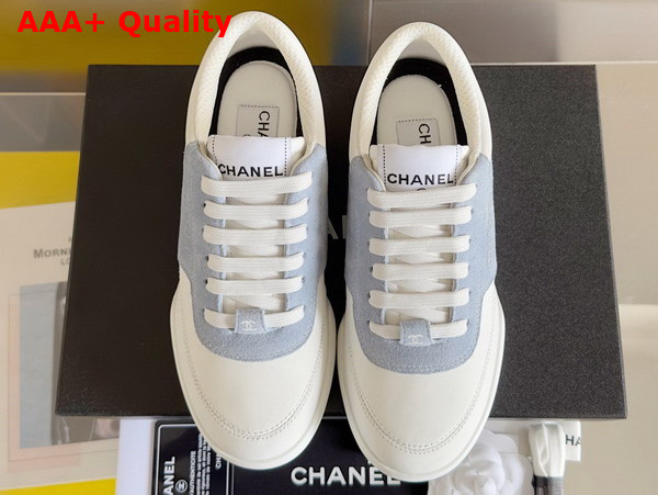 Chanel Sneaker in White Calf Leather and Pale Blue Suede Leather Replica