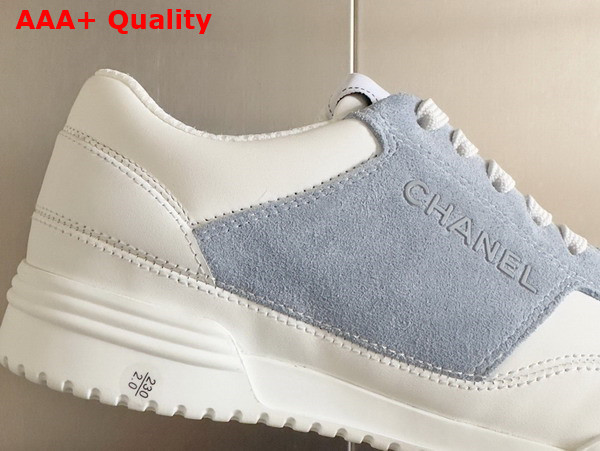 Chanel Sneaker in White Calf Leather and Pale Blue Suede Leather Replica