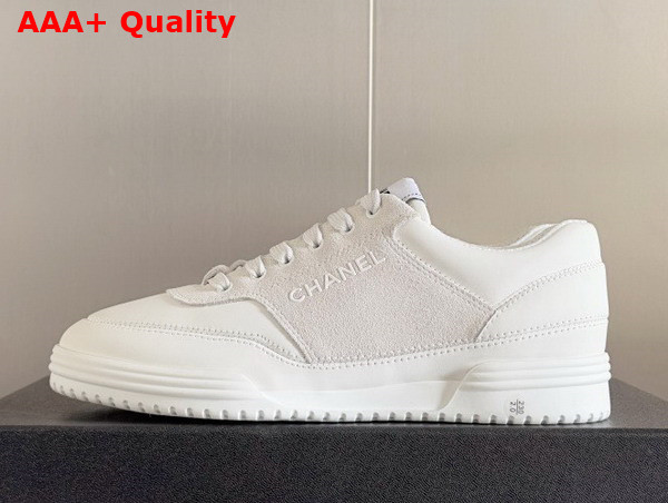 Chanel Sneaker in White Calf Leather and Suede Leather Replica