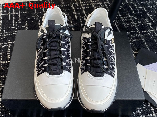 Chanel Sneaker in White Calfskin Suede and Fabric Replica