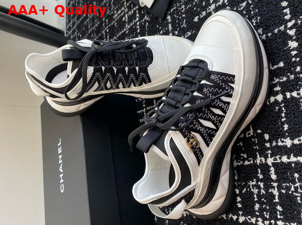 Chanel Sneaker in White Calfskin Suede and Fabric Replica